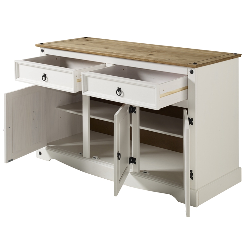 OS Home and Office Furniture Cottage Series Wood Buffet Sideboard in Corona Snow