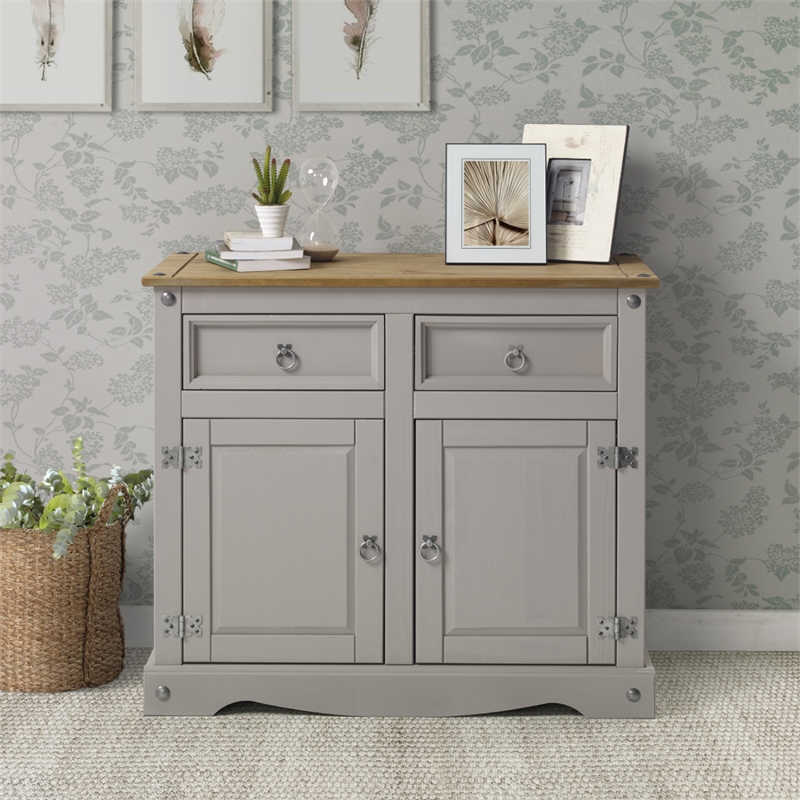 OS Home and Office Furniture Cottage Series Wood Buffet Sideboard in Corona Gray