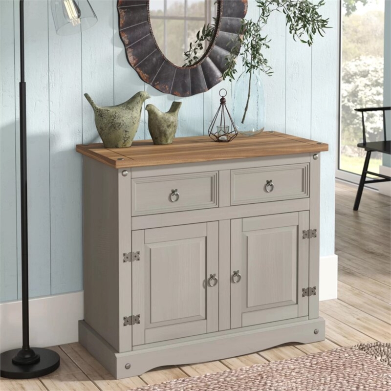 OS Home and Office Furniture Cottage Series Wood Buffet Sideboard in Corona Gray