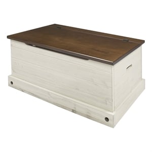 OS Home and Office Furniture Cottage Series Wood Storage Trunk in Distressed Wht