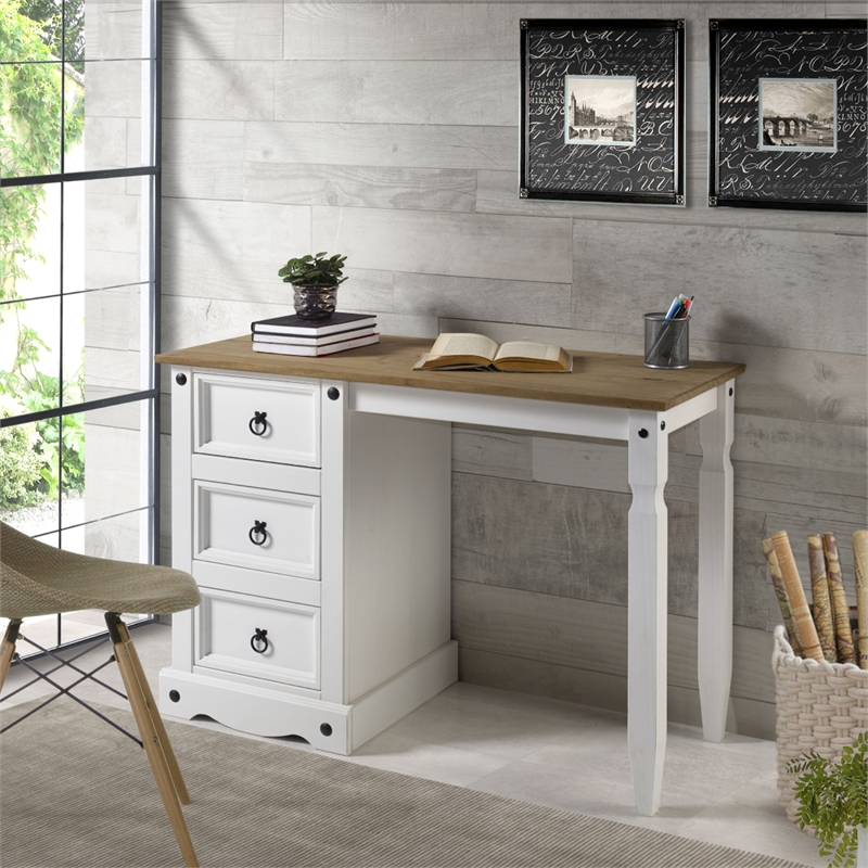 OS Home and Office Furniture Cottage Series Wood Vanity/Desk in Corona Snow