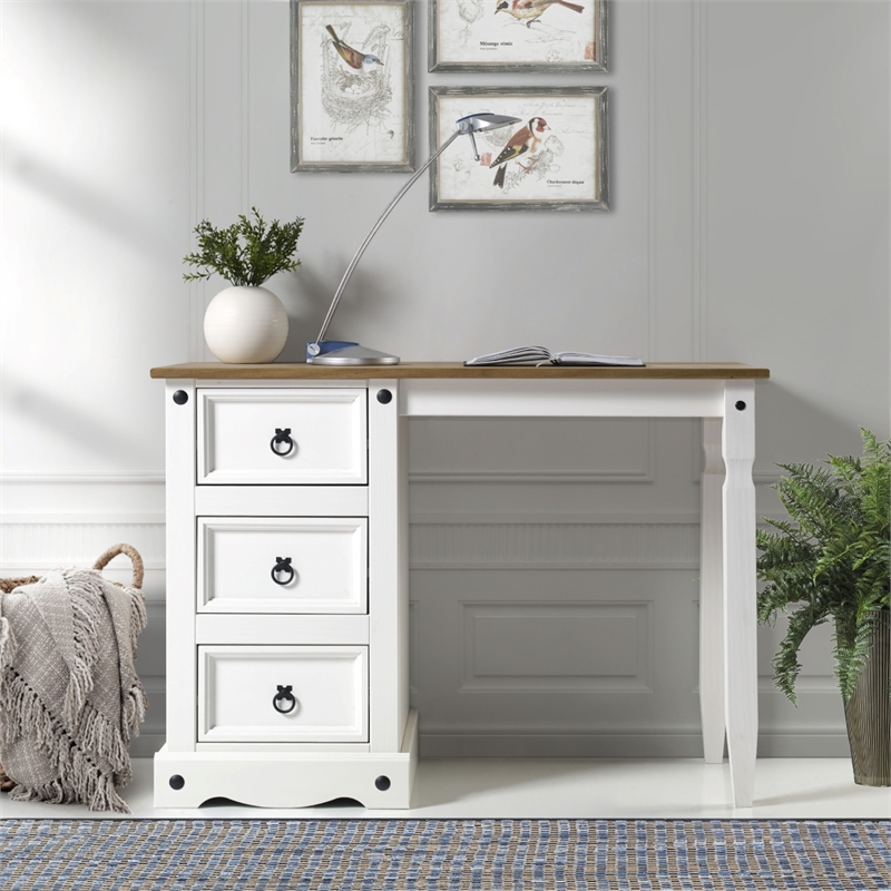 OS Home and Office Furniture Cottage Series Wood Vanity/Desk in Corona Snow