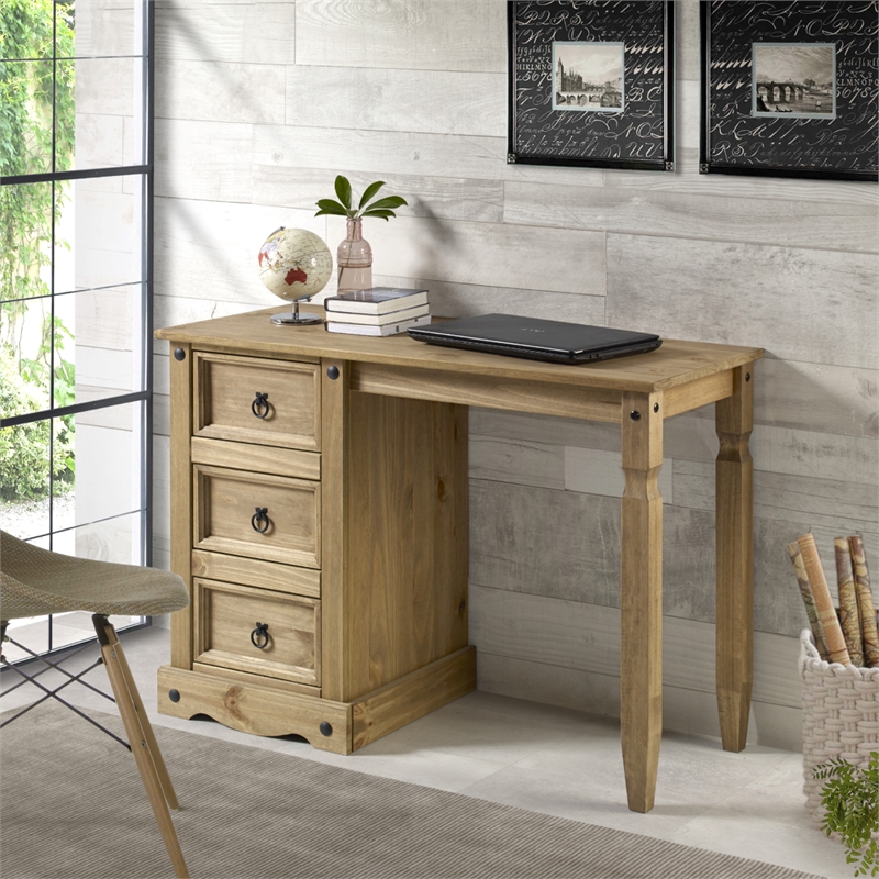 OS Home and Office Furniture Cottage Series Wood Vanity/Desk in Corona Brown