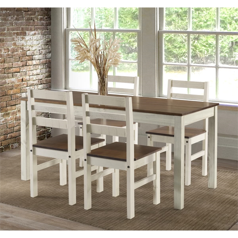 OS Home and Office Furniture Cottage Series Dining Table in Distressed White