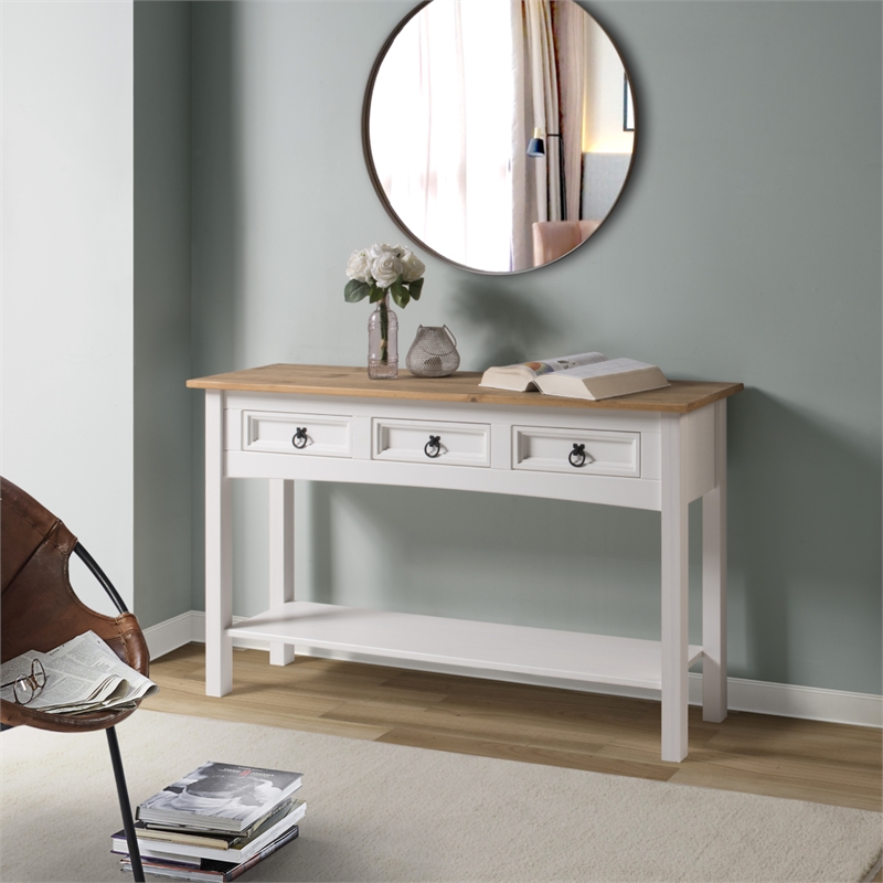 OS Home and Office Furniture Cottage Series Wood Hall Table in Corona Snow