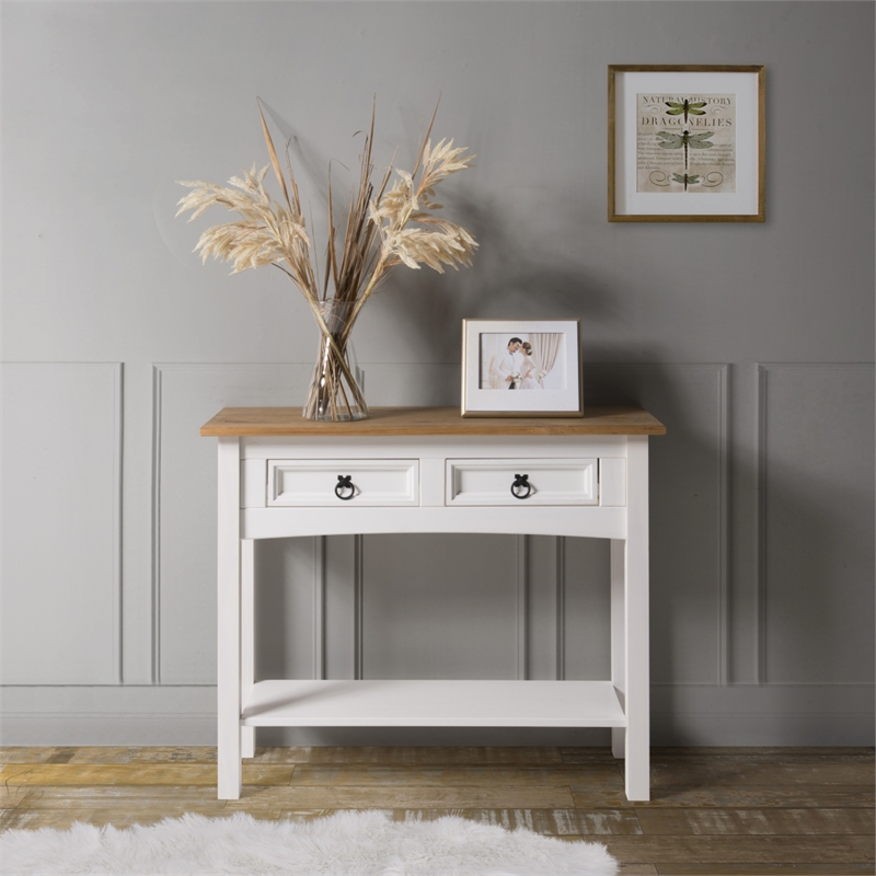 OS Home and Office Furniture Cottage Series Wood Hall Table in Corona Snow