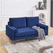 69 Inch Wide Upholstered Two Cushion Sofa with Bolster Pillows in Blue Velvet