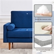 69 Inch Wide Upholstered Two Cushion Sofa with Bolster Pillows in Blue Velvet