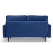 69 Inch Wide Upholstered Two Cushion Sofa with Bolster Pillows in Blue Velvet