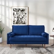 69 Inch Wide Upholstered Two Cushion Sofa with Bolster Pillows in Blue Velvet