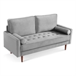 69 Inch Wide Upholstered Two Cushion Sofa with Bolster Pillows in Grey Velvet