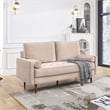 69 Inch Wide Upholstered Two Cushion Sofa with Bolster Pillows in Beige Velvet