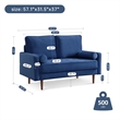 57 Inch Wide Upholstered Two Cushion Loveseat w/ Bolster Pillows in Blue Velvet
