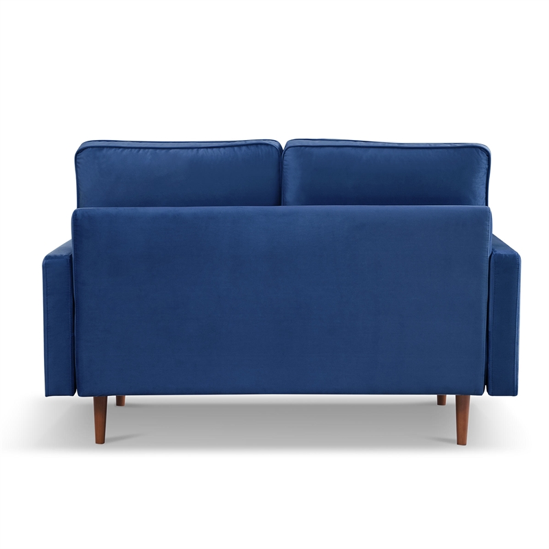 57 Inch Wide Upholstered Two Cushion Loveseat w/ Bolster Pillows in Blue Velvet