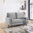 57 Inch Wide Upholstered Two Cushion Loveseat w/ Bolster Pillows in Grey Velvet