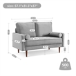 57 Inch Wide Upholstered Two Cushion Loveseat w/ Bolster Pillows in Grey Velvet