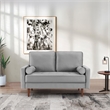 57 Inch Wide Upholstered Two Cushion Loveseat w/ Bolster Pillows in Grey Velvet