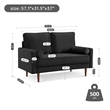 57 Inch Wide Upholstered Two Cushion Loveseat w/ Bolster Pillows in Black Velvet