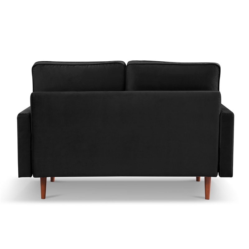 57 Inch Wide Upholstered Two Cushion Loveseat w/ Bolster Pillows in Black Velvet