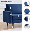 69 Inch Wide Upholstered Two Cushion Sofa with Square Arms in Blue Velvet