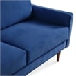 69 Inch Wide Upholstered Two Cushion Sofa with Square Arms in Blue Velvet