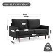 69 Inch Wide Upholstered Two Cushion Sofa with Square Arms in Black Velvet