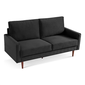 69 Inch Wide Upholstered Two Cushion Sofa with Square Arms in Black Velvet