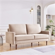69 Inch Wide Upholstered Two Cushion Sofa with Square Arms in Beige Velvet