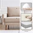 69 Inch Wide Upholstered Two Cushion Sofa with Square Arms in Beige Velvet