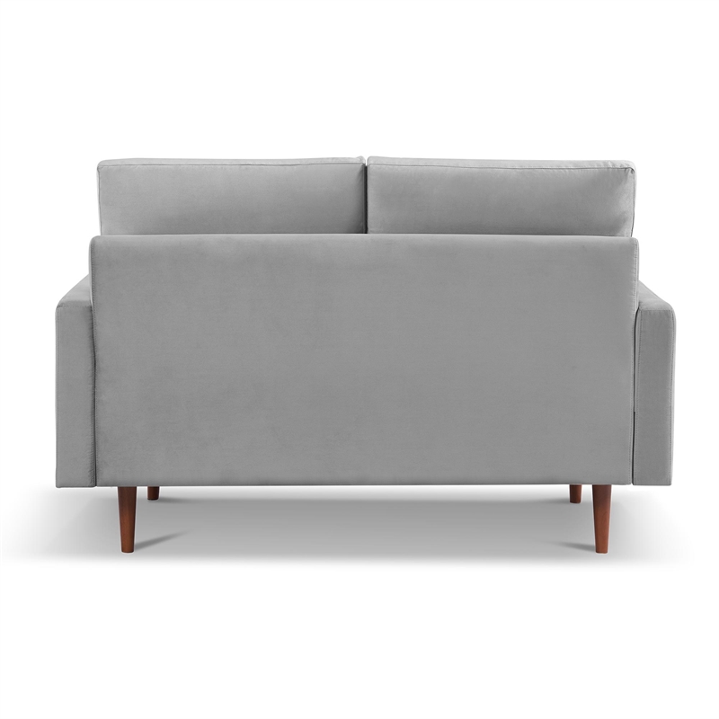 57 Inch Wide Upholstered Two Cushion Loveseat with Square Arms in Grey Velvet