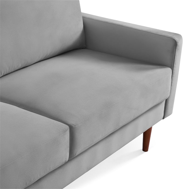 57 Inch Wide Upholstered Two Cushion Loveseat with Square Arms in Grey Velvet