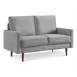 57 Inch Wide Upholstered Two Cushion Loveseat with Square Arms in Grey Velvet