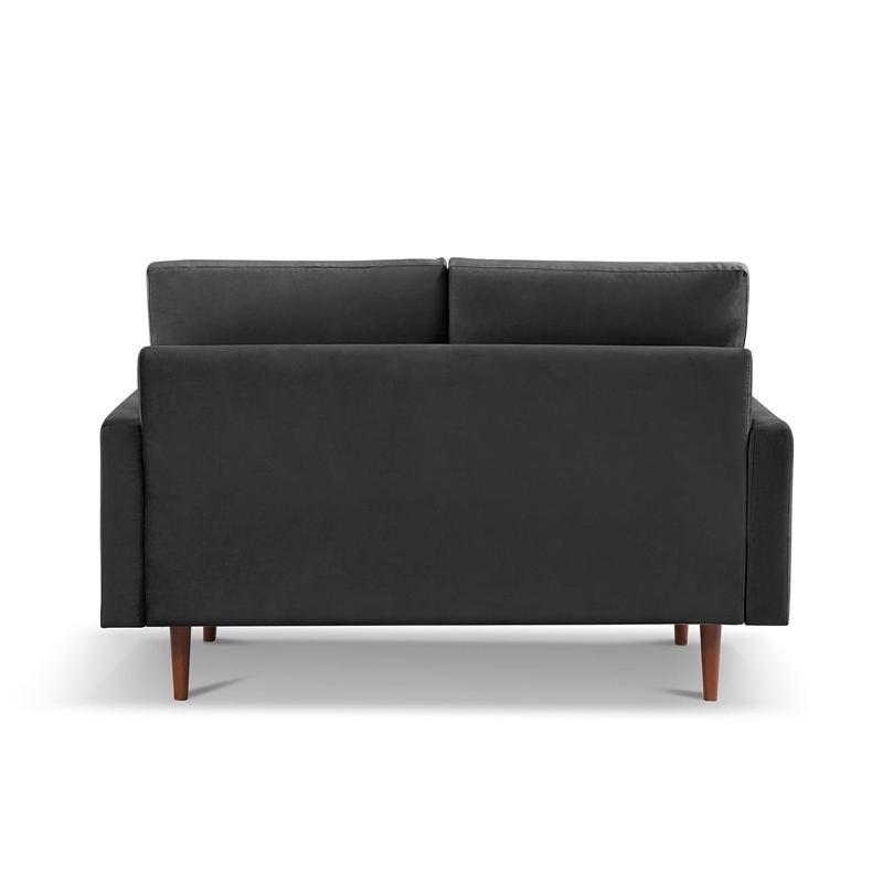 57 Inch Wide Upholstered Two Cushion Loveseat with Square Arms in Black Velvet