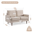 57 Inch Wide Upholstered Two Cushion Loveseat with Square Arms in Beige Velvet
