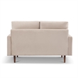 57 Inch Wide Upholstered Two Cushion Loveseat with Square Arms in Beige Velvet