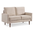 57 Inch Wide Upholstered Two Cushion Loveseat with Square Arms in Beige Velvet