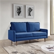 69 Inch Wide Upholstered Two Cushion Sofa with Cambered Arms in Blue Velvet
