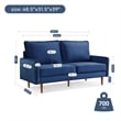 69 Inch Wide Upholstered Two Cushion Sofa with Cambered Arms in Blue Velvet