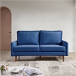 69 Inch Wide Upholstered Two Cushion Sofa with Cambered Arms in Blue Velvet