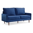 69 Inch Wide Upholstered Two Cushion Sofa with Cambered Arms in Blue Velvet