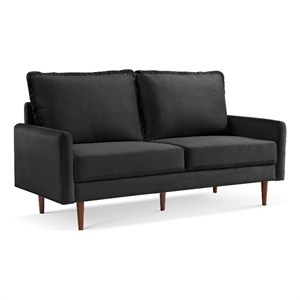 69 Inch Wide Upholstered Two Cushion Sofa with Cambered Arms in Black Velvet