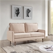 69 Inch Wide Upholstered Two Cushion Sofa with Cambered Arms in Beige Velvet