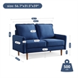 57 Inch Wide Upholstered Two Cushion Loveseat with Cambered Arms in Blue Velvet