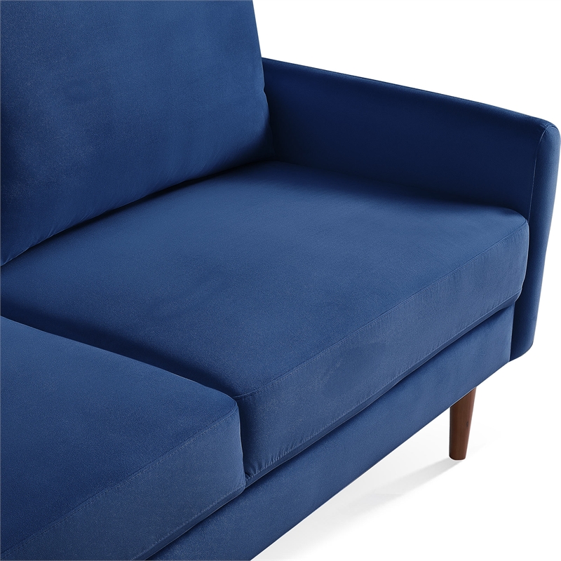 57 Inch Wide Upholstered Two Cushion Loveseat with Cambered Arms in Blue Velvet
