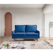 57 Inch Wide Upholstered Two Cushion Loveseat with Cambered Arms in Blue Velvet