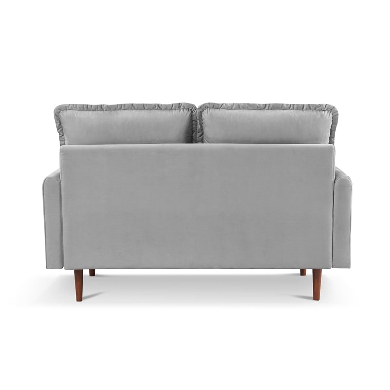 57 Inch Wide Upholstered Two Cushion Loveseat with Cambered Arms in Grey Velvet