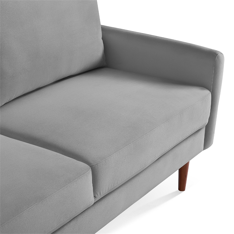 57 Inch Wide Upholstered Two Cushion Loveseat with Cambered Arms in Grey Velvet