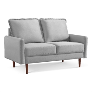 57 Inch Wide Upholstered Two Cushion Loveseat with Cambered Arms in Grey Velvet