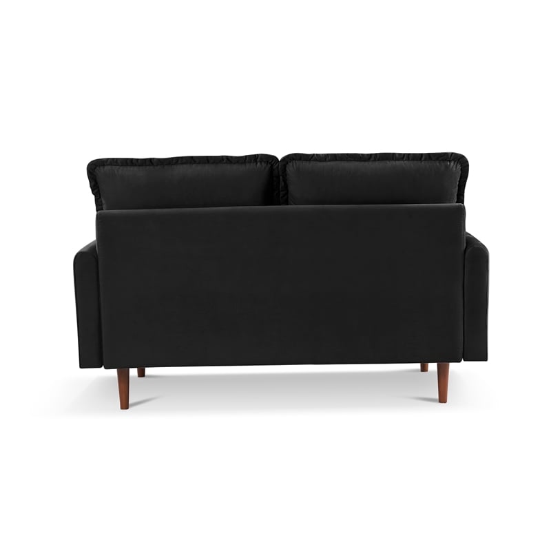 57 Inch Wide Upholstered Two Cushion Loveseat with Cambered Arms in Black Velvet