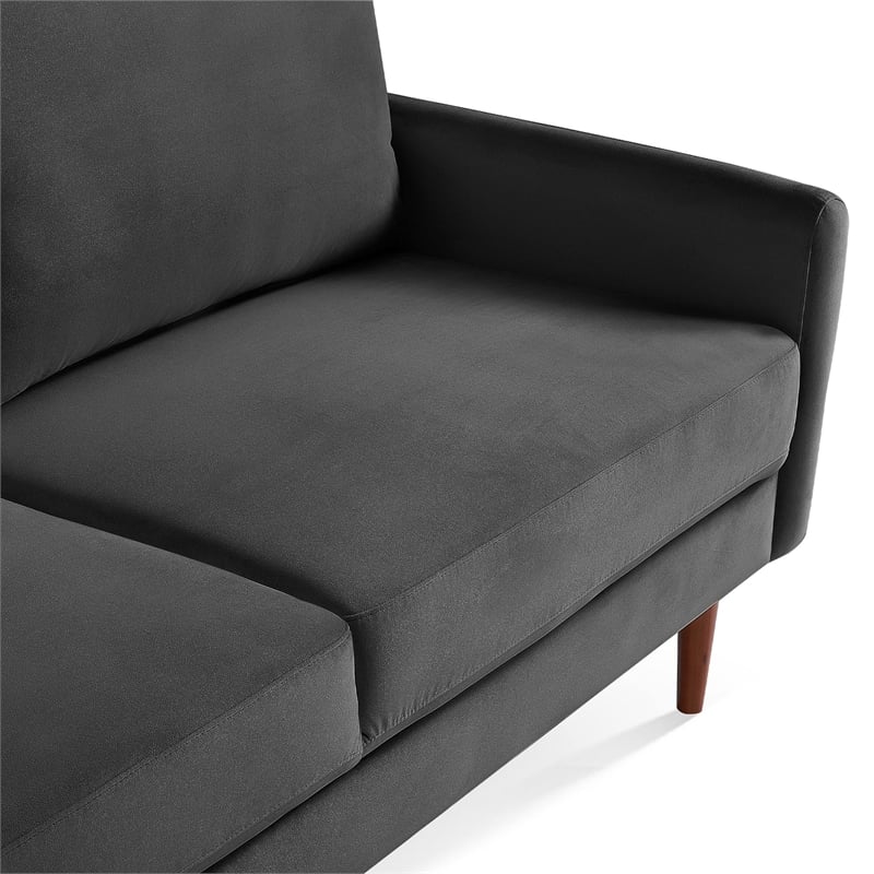 57 Inch Wide Upholstered Two Cushion Loveseat with Cambered Arms in Black Velvet